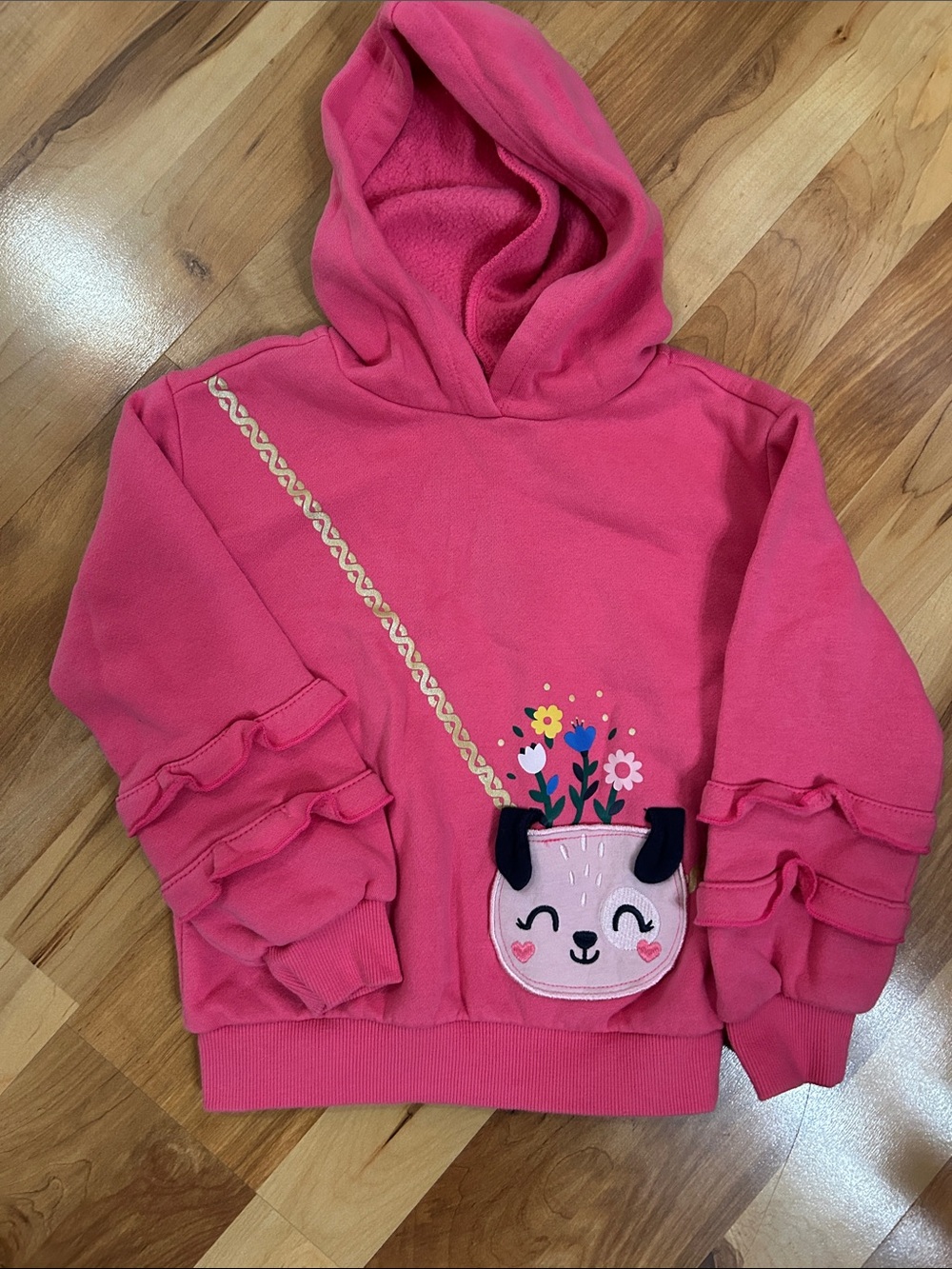 Kids Headquarters Girls Size 5 Pink Hooded Sweatshirt with Floral Puppy Patch